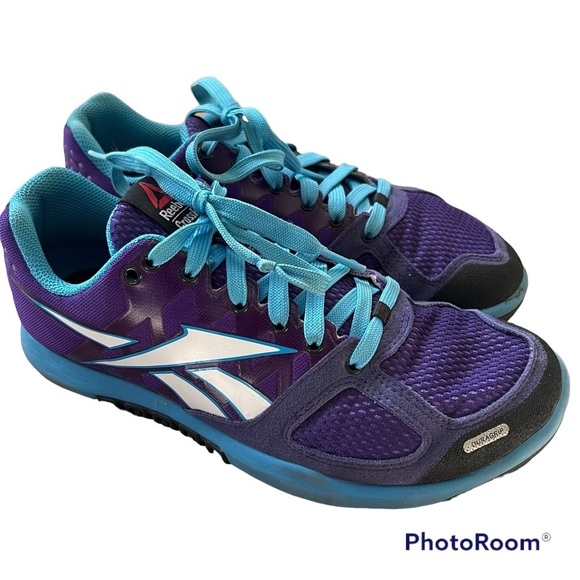 Reebok Shoes - Reebox Nano Crossfit purple & blue lace up training shoes 5 white line designs.